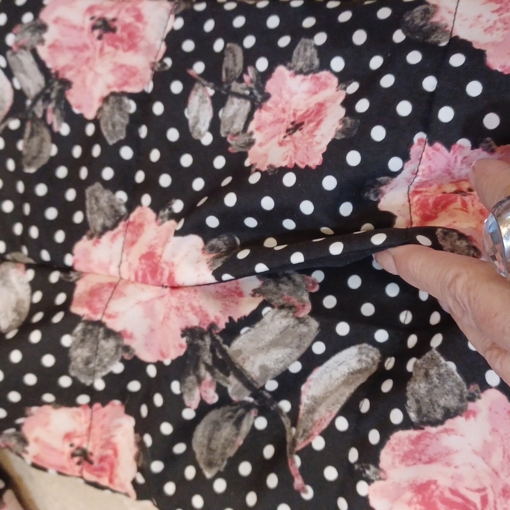 Chico's Lightly Quilted Black/White Polka Dot Flower Jacket - Picture 3 of 7
